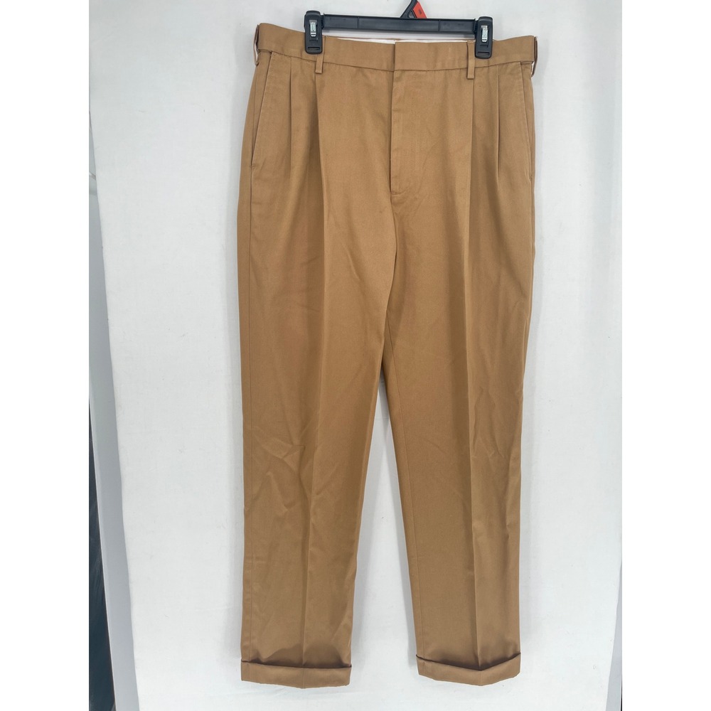 Lands End Pleated Chino Pants Mens 35 Classic Clothing Cotton Tan Brown